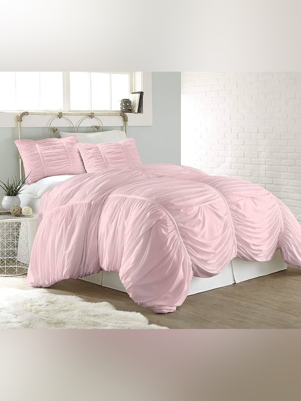 Soft Pink Ruched Full 3 piece duvet Set